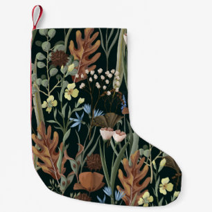 Calcetín Navideño Pequeño Patrón de flores silvestres y secas.