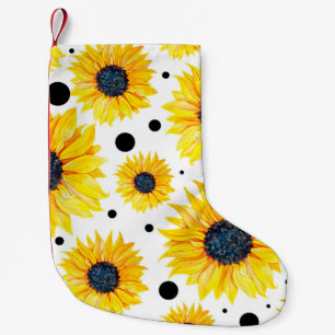 Calcetín Navideño Pequeño Patrón de fondo blanco de girasoles amarillos