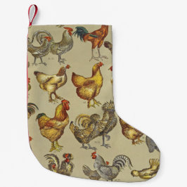 Calcetín Navideño Pequeño Patrón de gallo vintage: Arte de granja