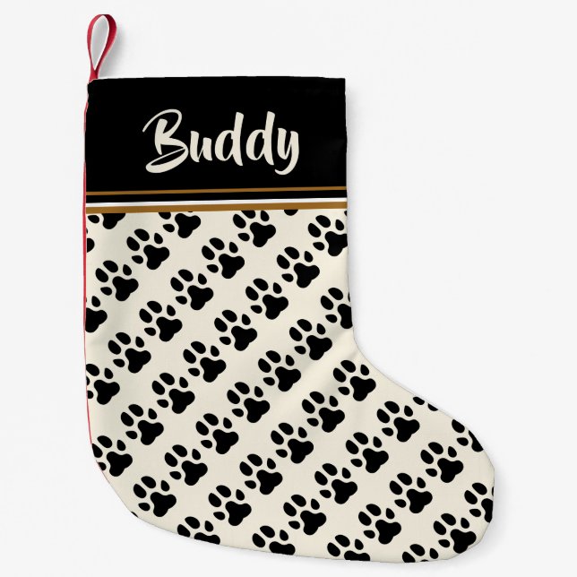 Calcetín Navideño Pequeño Patrón de garras de perro negro - Personalizado (Anverso)