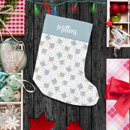 Calcetín Navideño Pequeño Patrón de gato monogramado puramente personalizado