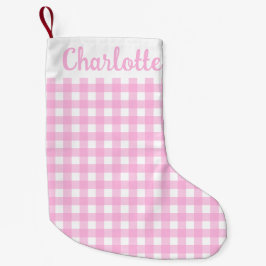Calcetín Navideño Pequeño Patrón de Gingham rosa Pastel