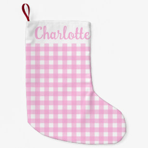 Calcetín Navideño Pequeño Patrón de Gingham rosa Pastel
