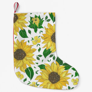 Calcetín Navideño Pequeño Patrón de girasol acuarela