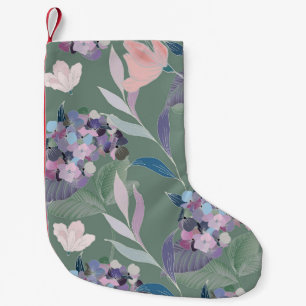 Calcetín Navideño Pequeño Patrón de gris de salvia de flores de lino