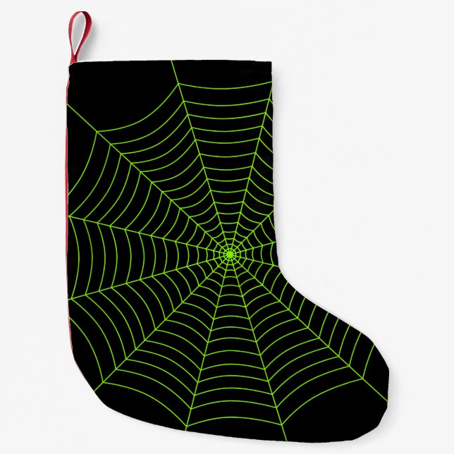 Calcetín Navideño Pequeño Patrón de Halloween en la telaraña verde neonesa n (Anverso)