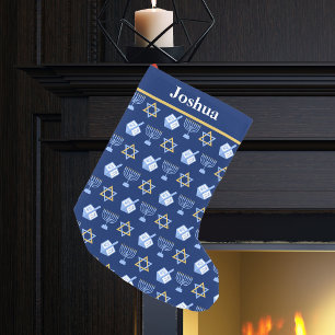 Calcetín Navideño Pequeño Patrón de Hanukkah