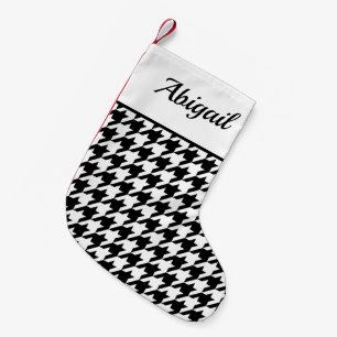 Calcetín Navideño Pequeño Patrón de Houndstooth Personalizado Blanco Negro