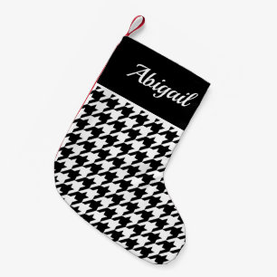 Calcetín Navideño Pequeño Patrón de Houndstooth Personalizado Negro Blanco