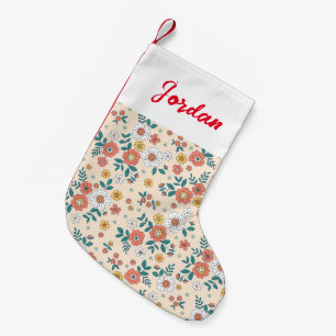Calcetín Navideño Pequeño Patrón de jardín de flores de coral