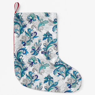 Calcetín Navideño Pequeño Patrón de la cosecha del Doodle de color floral.