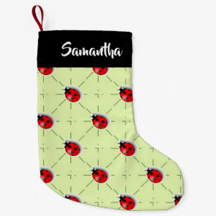 Calcetín Navideño Pequeño Patrón de ladybugs de nombre personalizado