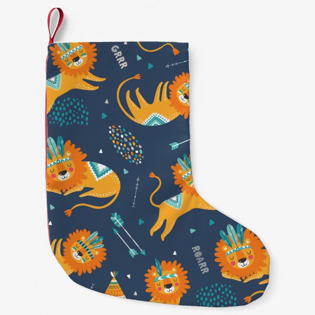 Calcetín Navideño Pequeño Patrón de leones tribales Personalizado sin proble (Anverso)
