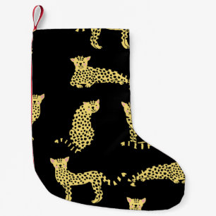 Calcetín Navideño Pequeño Patrón de leopardo: chita de fondo negro