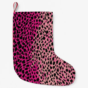 Calcetín Navideño Pequeño Patrón de leopardo rosa animal textil de fabricaci