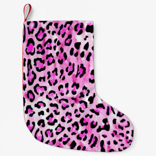 Calcetín Navideño Pequeño patrón de leopardo transparente de color rosa de t