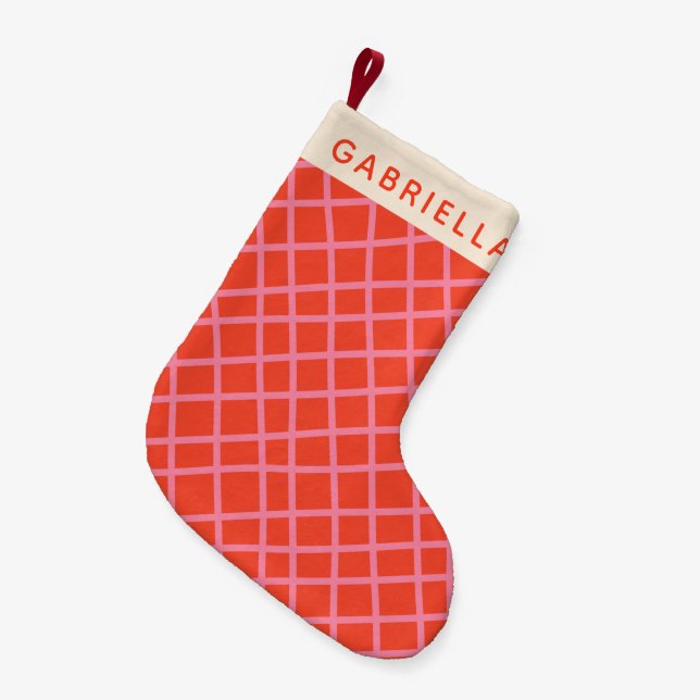 Calcetín Navideño Pequeño Patrón de líneas diagonales abstractas rojo person (Frente (Colgado))