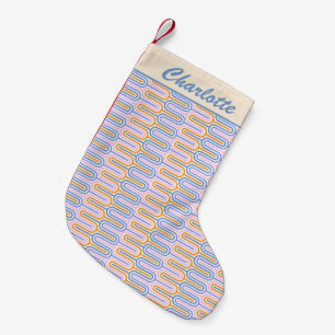 Calcetín Navideño Pequeño Patrón de líneas pastel retro divertido personaliz