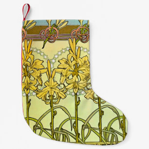 Calcetín Navideño Pequeño Patrón de lirio Art Nouveau de Alphonse Mucha anti