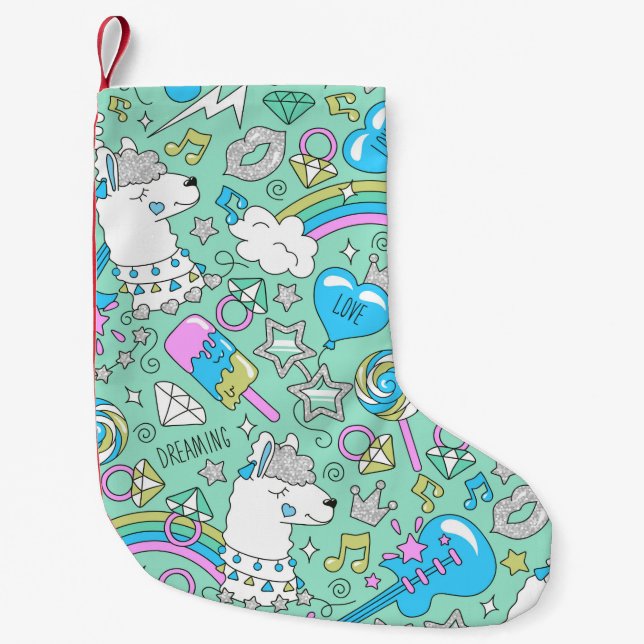 Calcetín Navideño Pequeño patrón de llama (Anverso)