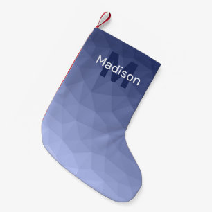 Calcetín Navideño Pequeño Patrón de malla geométrica azul gris Monograma