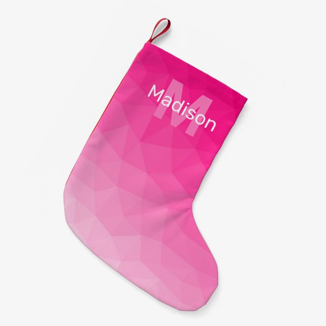 Calcetín Navideño Pequeño Patrón de malla geométrica rosa caliente Monograma (Frente (Colgado))