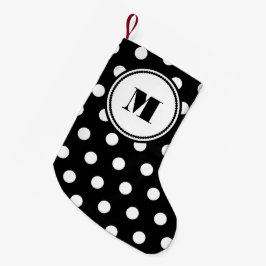 Calcetín Navideño Pequeño Patrón de monograma moderno en blanco y negro