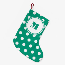 Calcetín Navideño Pequeño Patrón de monograma verde elegante