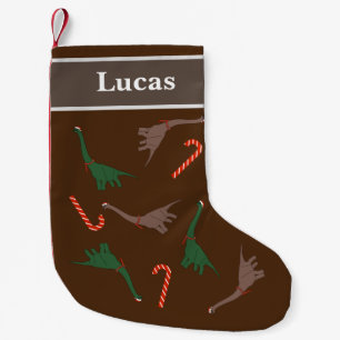 Calcetín Navideño Pequeño Patrón de Navidad de dinosaurio
