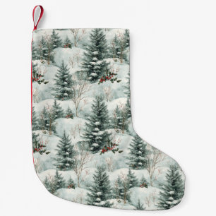 Calcetín Navideño Pequeño Patrón de navidades con bosques y pinos nevados