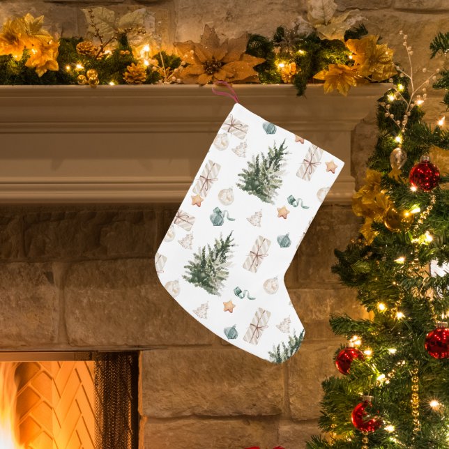 Calcetín Navideño Pequeño Patrón de Navidades de moda | Acuarela (Subido por el creador)