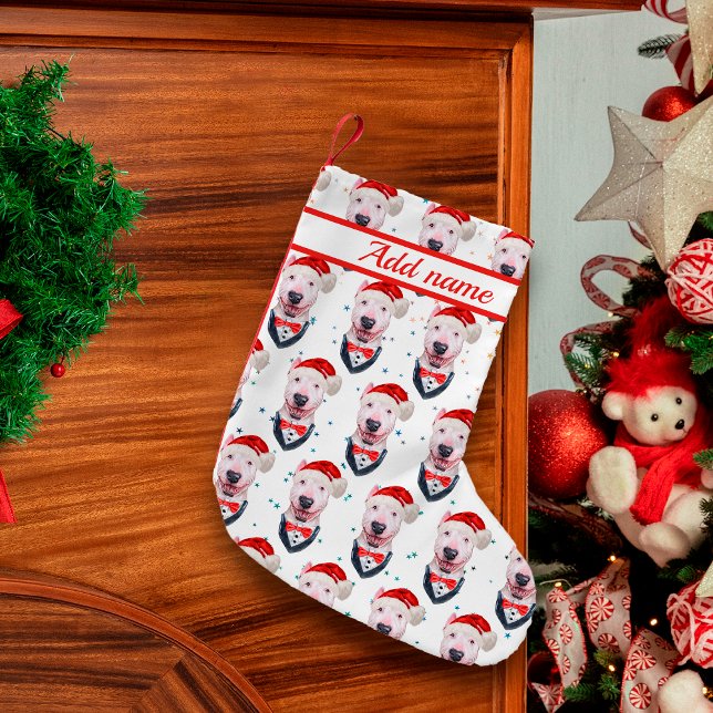 Calcetín Navideño Pequeño Patrón de Navidades de Perro de Cute Bull Terrier (Subido por el creador)