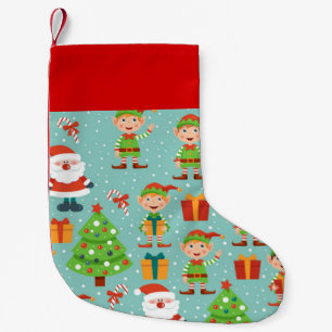 Calcetín Navideño Pequeño Patrón de Navidades de Santa y Elfs