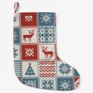 Calcetín Navideño Pequeño Patrón de navidades en el estilo de los parches. T