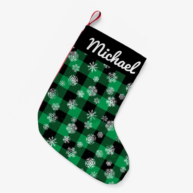 Calcetín Navideño Pequeño Patrón de Navidades Green Buffalo Plaid l (Frente (Colgado))