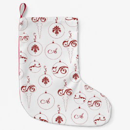 Calcetín Navideño Pequeño Patrón de ornamento de Berry Red Monograma Bauble