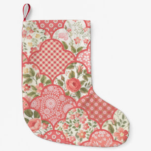 Calcetín Navideño Pequeño Patrón de parchwork floral de Rosas Pastel