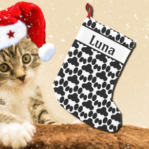 Calcetín Navideño Pequeño patrón de pata de gato blanco y negro personalizad