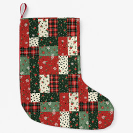 Calcetín Navideño Pequeño Patrón de patchwork navidad verde rojo