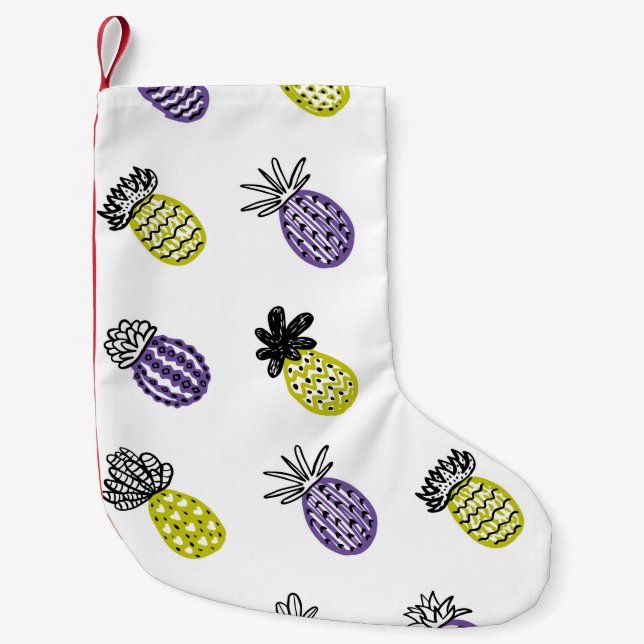 Calcetín Navideño Pequeño Patrón de piña sin soldadura (Anverso)