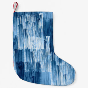 Calcetín Navideño Pequeño Patrón de pintura de pinceladas azules abstractas