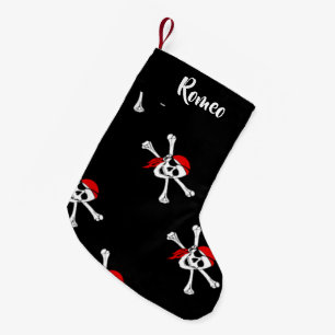 Calcetín Navideño Pequeño patrón de piratas de texto personalizado