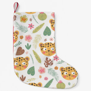 Calcetín Navideño Pequeño Patrón de plantas tropicales de cabeza de leopardo