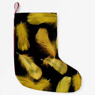 Calcetín Navideño Pequeño Patrón de plumas amarillas