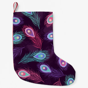 Calcetín Navideño Pequeño Patrón de plumas de pavo real dibujadas a mano. Vi