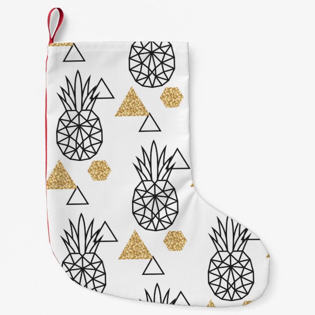 Calcetín Navideño Pequeño Patrón de puntos de oro de piña geométrica. (Anverso)
