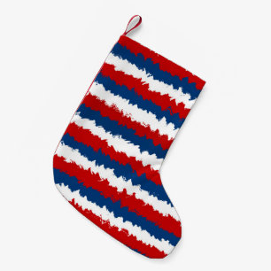 Calcetín Navideño Pequeño Patrón de rayas rojas blancas y azules
