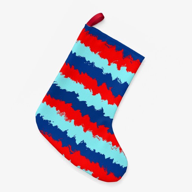 Calcetín Navideño Pequeño Patrón de rayas rojas y azules (Frente (Colgado))