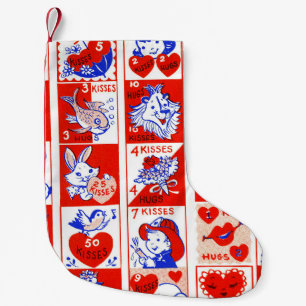 Calcetín Navideño Pequeño Patrón de sello vintage de San Valentín de los año