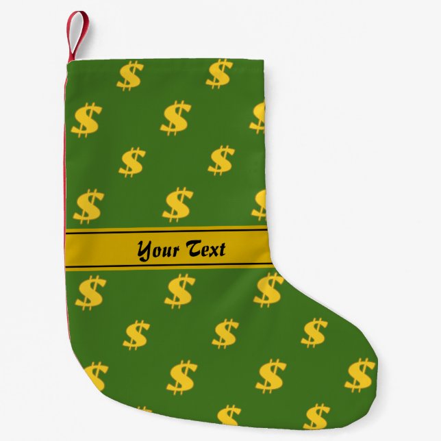 Calcetín Navideño Pequeño Patrón de signo de dólar (Anverso)